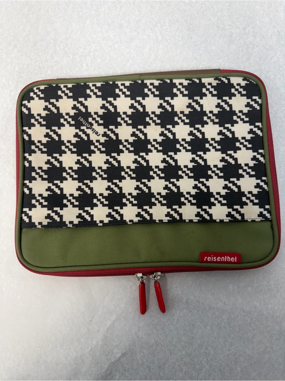 Green and Black Houndstooth Tablet /Document Travel Pouch